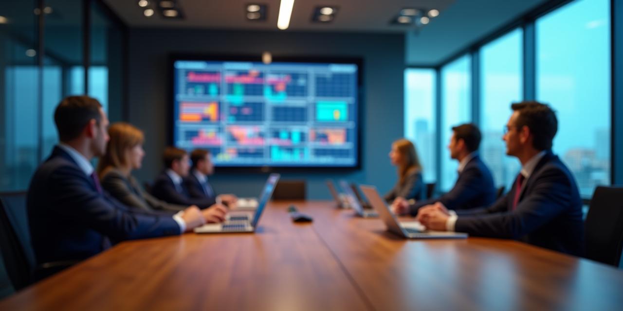 Strategic board meeting discussing risk management charts